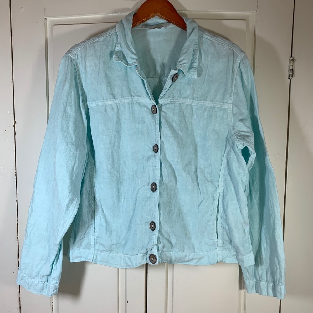 Click by Color Me Cotton Womens Large Aqua Blue‎ 100% Tencel Jacket Made in USA